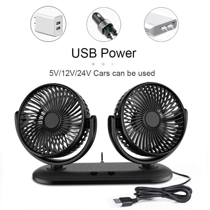 Portable Mini Car Fan 360 Degree AllRound Adjustable Auto Air Cooling Dual Head Usb Fans Quiet Small Desktop Fan2154