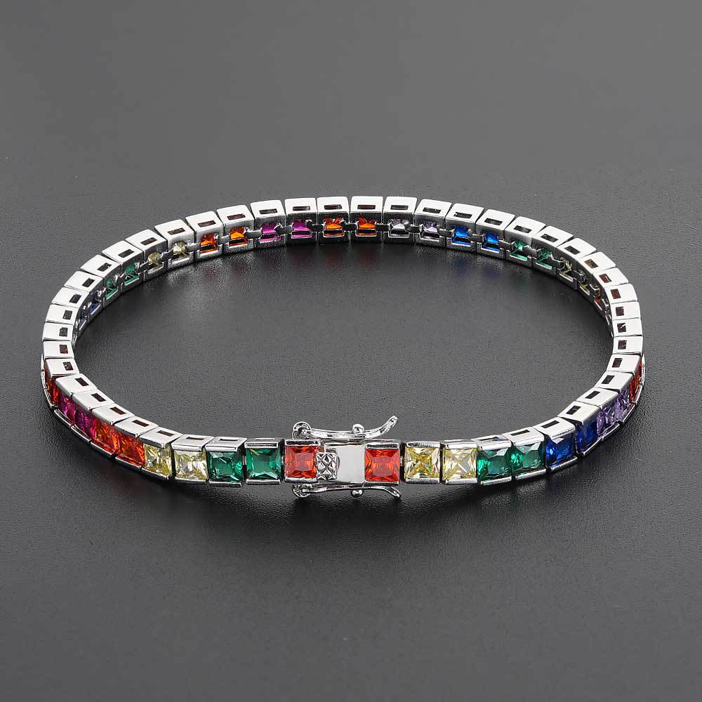 Simple hip-hop Necklace jewelry 4mm color tennis chain copper inlaid color square zircon hipster bracelet