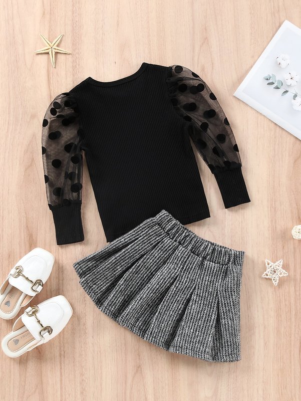 Toddler Girls Dobby Mesh Panel Top & Pleated Skirt SHE