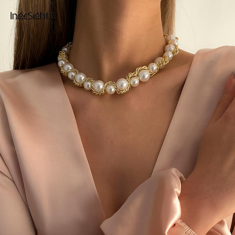 Chains IngeSight.Z Bohemian Imitation Pearl Short Choker Necklace Fashion Twisted Metal Chain Clavicle Necklaces Collier Jewelry PartyChains 
Chains IngeSight.Z Bohemian Imitation Pearl Short Choker Necklace Fashion Twisted Metal Chain Clavicle Necklaces Collier Jewelry PartyChains