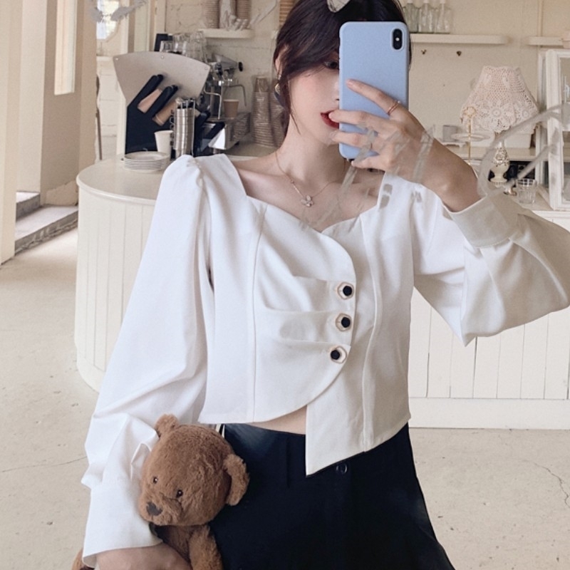 Women Shirts Korean OL Puff Sleeve Retro Elegant White Square Collar Chic Blusas Mujer Fashion Tops 210526, Black
Women Shirts Korean OL Puff Sleeve Retro Elegant White Square Collar Chic Blusas Mujer Fashion Tops 210526, Black