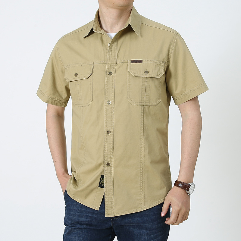 Summer Casual Shirt Men Oversized Short Sleeve Tooling Shirts Multiple Pockets Men's Clothing Blouse Overshirt 5XL MF08 220322