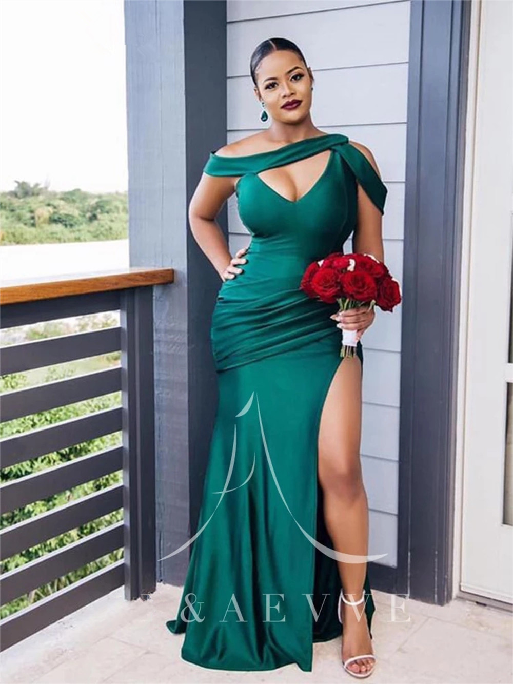 Sexy Turquoise Green Side Split Bridesmaid Dresses Long Maid Of Honor Dress Mermaid Wedding Guest Evening Dress Formal Gowns Plus Size