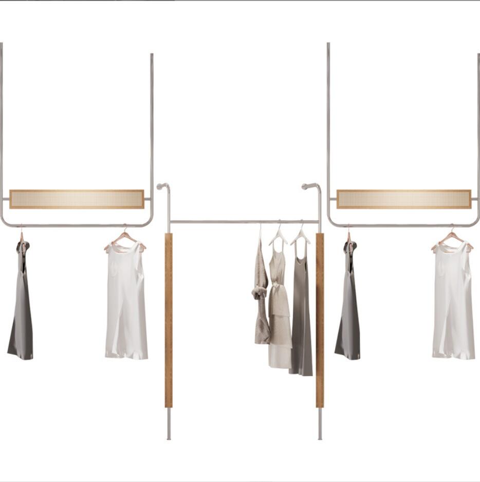 Clothing store display rack Commercial Furniture wall hanging racks floor stainless steel display women's cloth shelf
