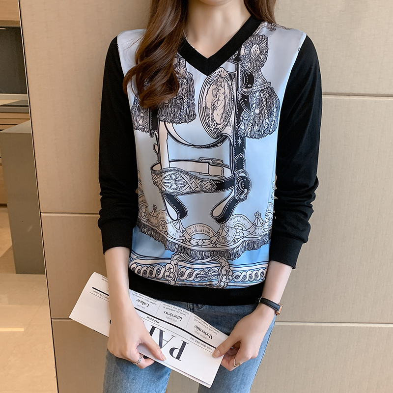 Fashion Women's Tshirt Casual Tops printing T Shirt Basic bottoming shirts Ladies v-neck Long Sleeve Tee 220328