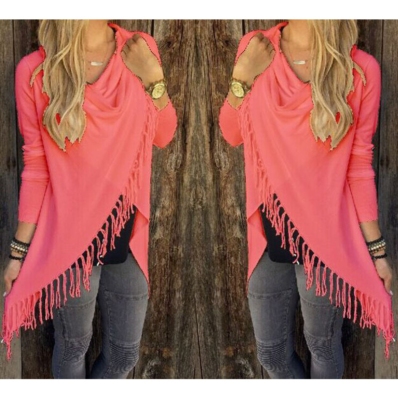 XS-3XL Autumn Elegant Tassel Solid Top Women Turtleneck Long Sleeved Coat Slim Casual T-shirt Classic Mid Length Slash Tees 220321