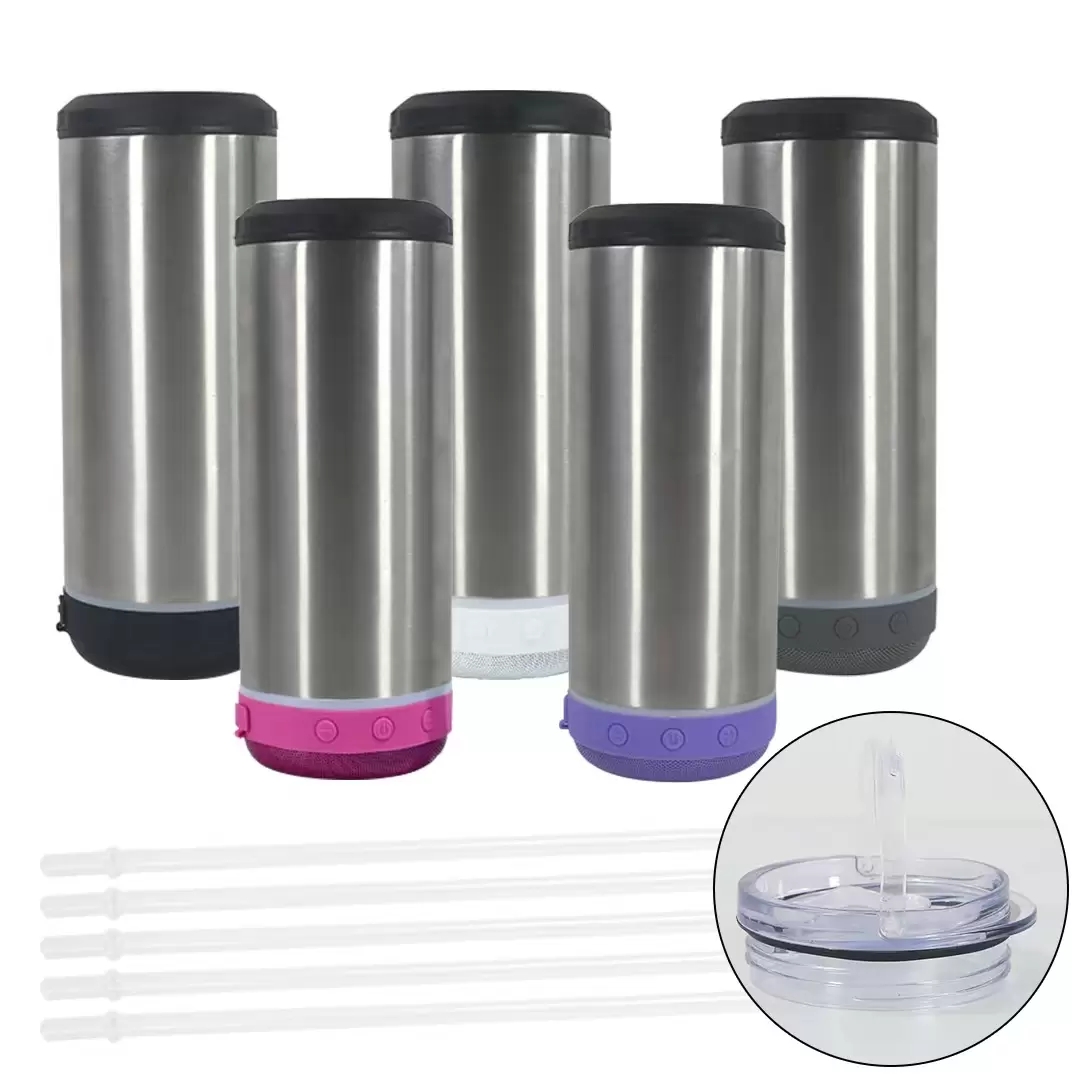 Local Warehouse 16oz 4 in 1 Sublimation Bluetooth speaker can cooler Double Wall Stainless Steel Smart Wireless Speaker Music Tumblers Personalized Gi