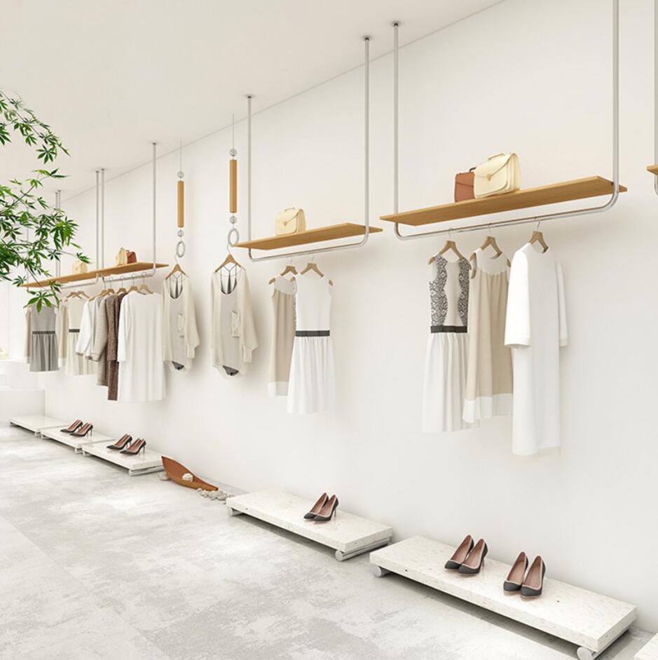Clothing store display rack Commercial Furniture middle island water table floor type decorative display shelf women's cloth shop hanging pole