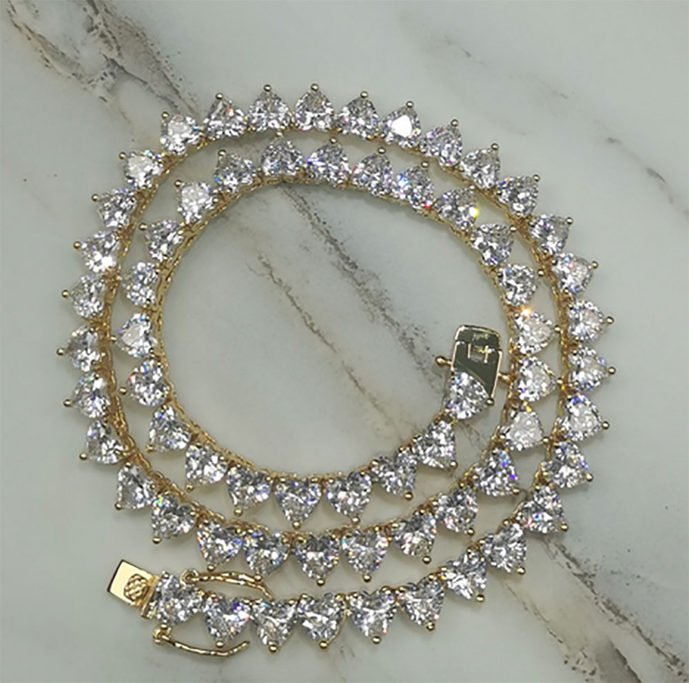 7MM Width 14K Gold Finish Lab Diamonds Bling Heart Tennis Chain Necklace Anti Tarnish Copper Zircon Men Women Chocker
7MM Width 14K Gold Finish Lab Diamonds Bling Heart Tennis Chain Necklace Anti Tarnish Copper Zircon Men Women Chocker