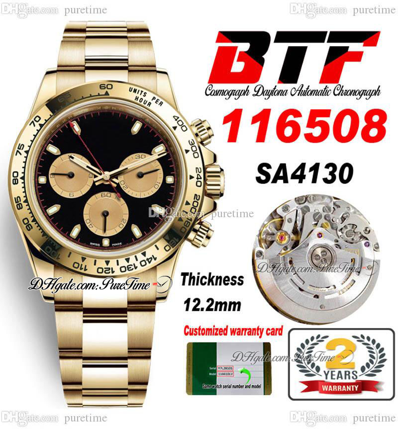 BTF Better Factory SA4130 Automatic Chronograph Mens Watch 18K Yellow Gold Black Champagne Stick Dial 904L Oystersteel Bracelet Super Edition TH 12.2mm Puretime A1, Customized nfc warranty card
BTF Better Factory SA4130 Automatic Chronograph Mens Watch 18K Yellow Gold Black Champagne Stick Dial 904L Oystersteel Bracelet Super Edition TH 12.2mm Puretime A1, Customized nfc warranty card