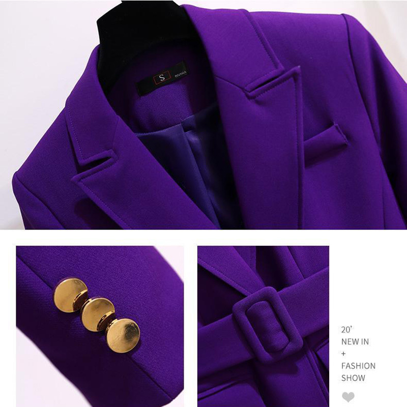 Purple professional suit female spring autumn fashion temperament elegant button belt nine-point pants two-piece women 220315