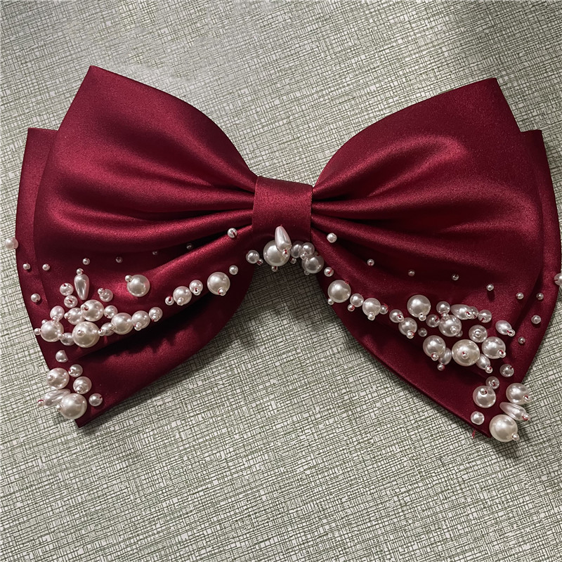 Burgundy Wedding Veil and Big Bow with Beading 2022 Tulle Satin Wedding Accessoris Bridal Veils