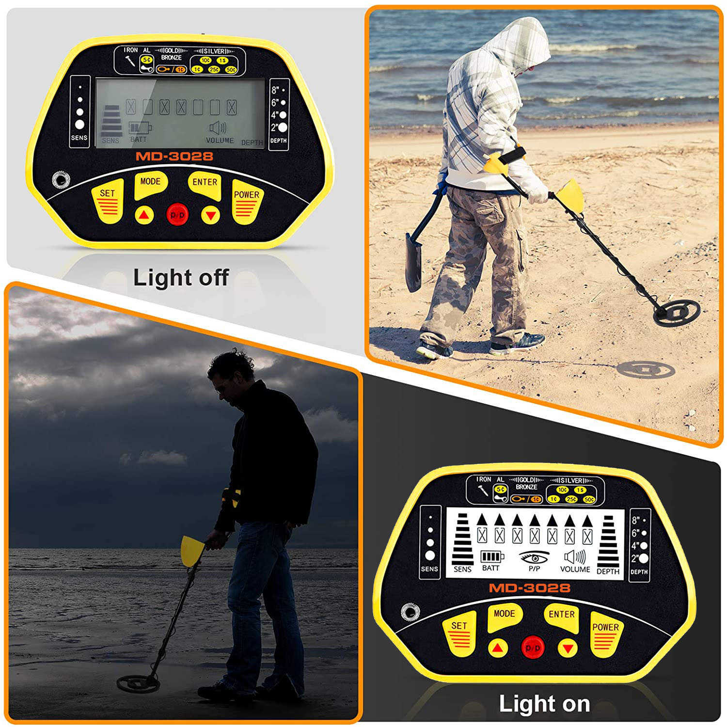 High Sensitivity Metal Detector MD-3028 Outdoor Gold Digger with LCD Display Waterproof Coil Pinpoint Function and Disc Mode