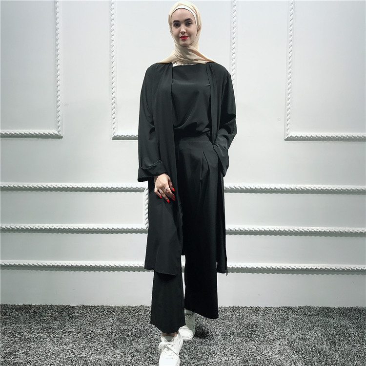 Three-pieces Muslim Abaya Turkish Kimono Tops Pants Muslim Dress Hijab Robe Dubai Caftan Kaftan Islam Clothing Suits wq2595w