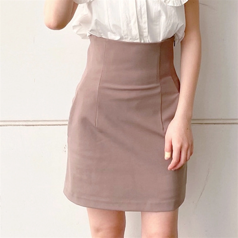 Fashion High Waist Hip Woman Skirts Spring Summer Solid All Match Skirt Elegant Office Lady Pleated A Line Jupe 220317