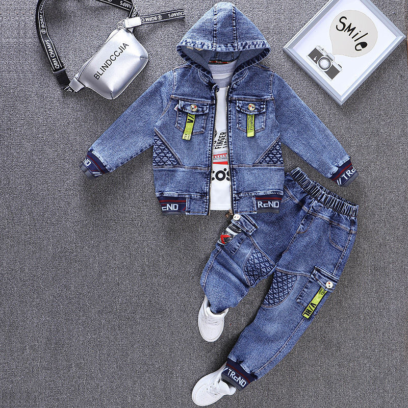 Spring & Autumn Cowboy Child Sets Korean Version Clothes For Teens Kids Boys Two-Piece Denim Coat Casual Jacket 220507