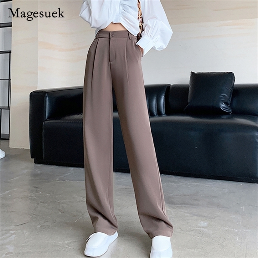 High Waist Drooping Suit Pants for Women Cool Boyfriend Autumn Casual Fashion Straight Wide Leg Trousers 16344 220325
