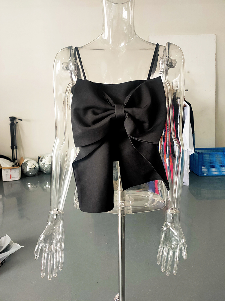 DEAT Women Fashion Slim Fit Solid Color Strapless Sleeveless Patchwork Bow Backless Sling Top And Autumn 7E395 220316