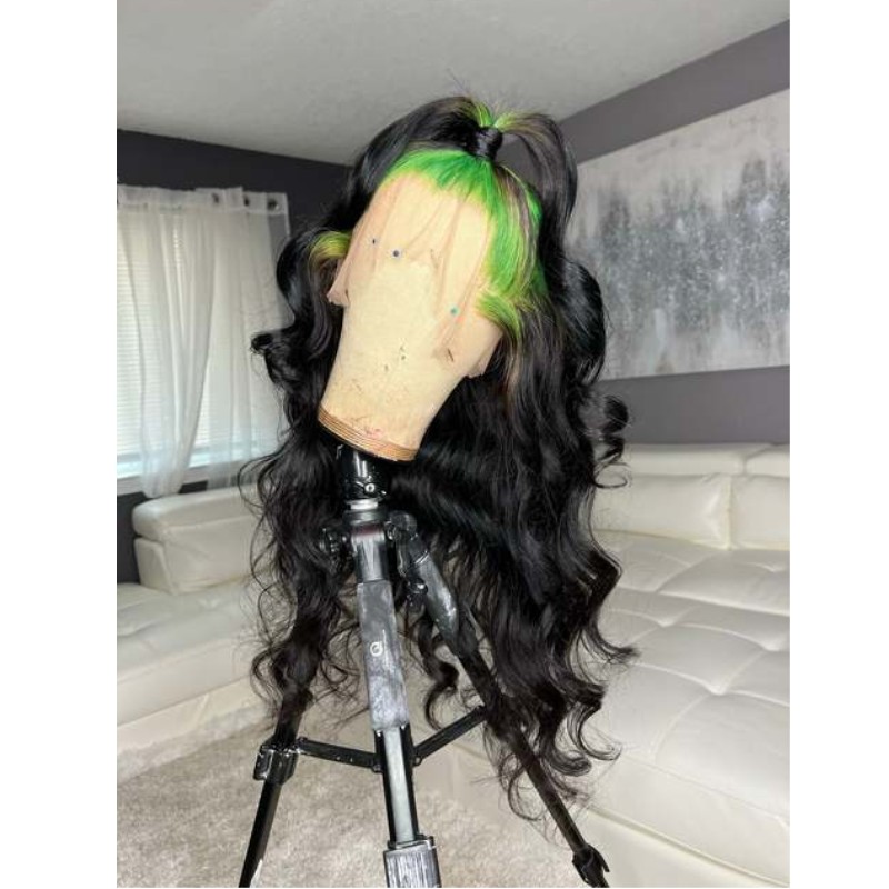 13X4 Highlight Green Lace Front Human Hair Wig Pre Plucked Body Wave Synthetic Closure Wigs For Black Women