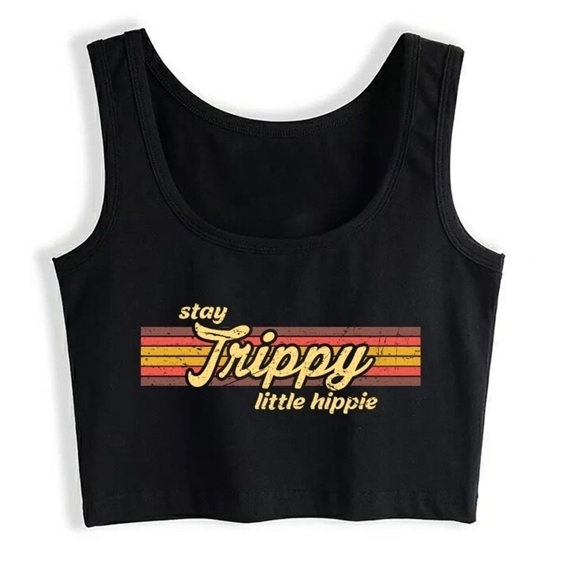 Crop Top Female Stay Trippy Little Hippie Clothes Black Print Tank women Tube 220325