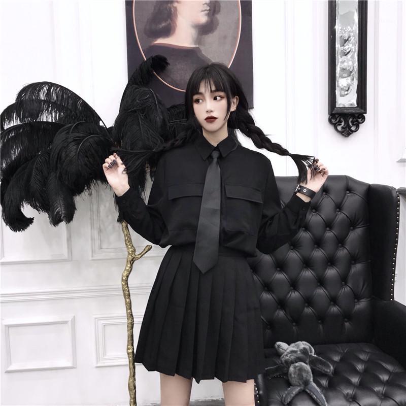Harajuku Women Blouses Punk Streetwear Black Casual Gothic Blouse Long Sleeve Loose Turn Down Collar Shirt Top Women's & Shirts, Delivery tie
Harajuku Women Blouses Punk Streetwear Black Casual Gothic Blouse Long Sleeve Loose Turn Down Collar Shirt Top Women's & Shirts, Delivery tie