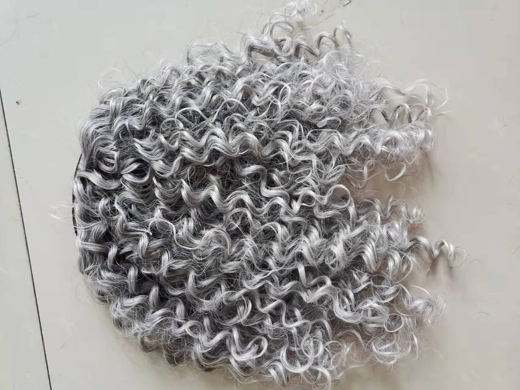 Short high kinky curly gray ponytail hairpiece silver grey salt and pepper pony tail puff bun updo extension natural highlights 120g 14inch