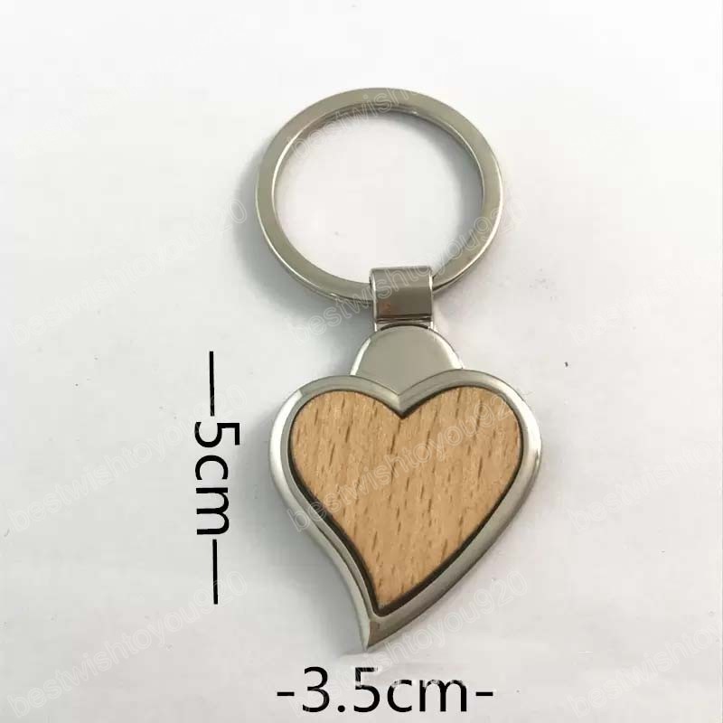 Metal Wood Keychains Key Chain Ring Round Heart Rectangle Simple DIY Blank Wooden Car Key Pendant Holder Fashion Gifts Keyrings