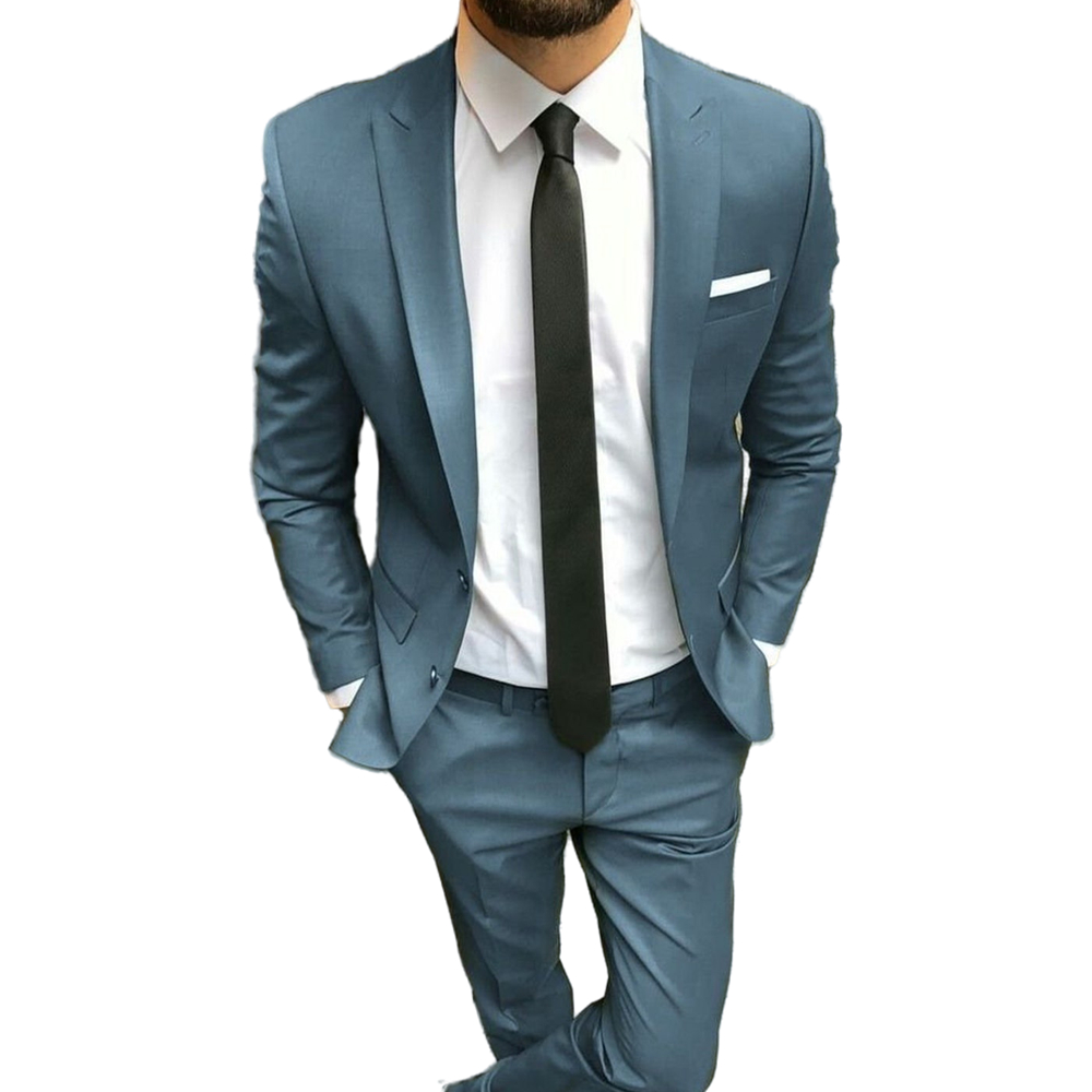 Men Suit Peal Blue Country Beach Wedding Tuxedos 2 Piece Slim Fit Groom Wear Formal Fashion Man Elegant Simple Prom Party Blazer