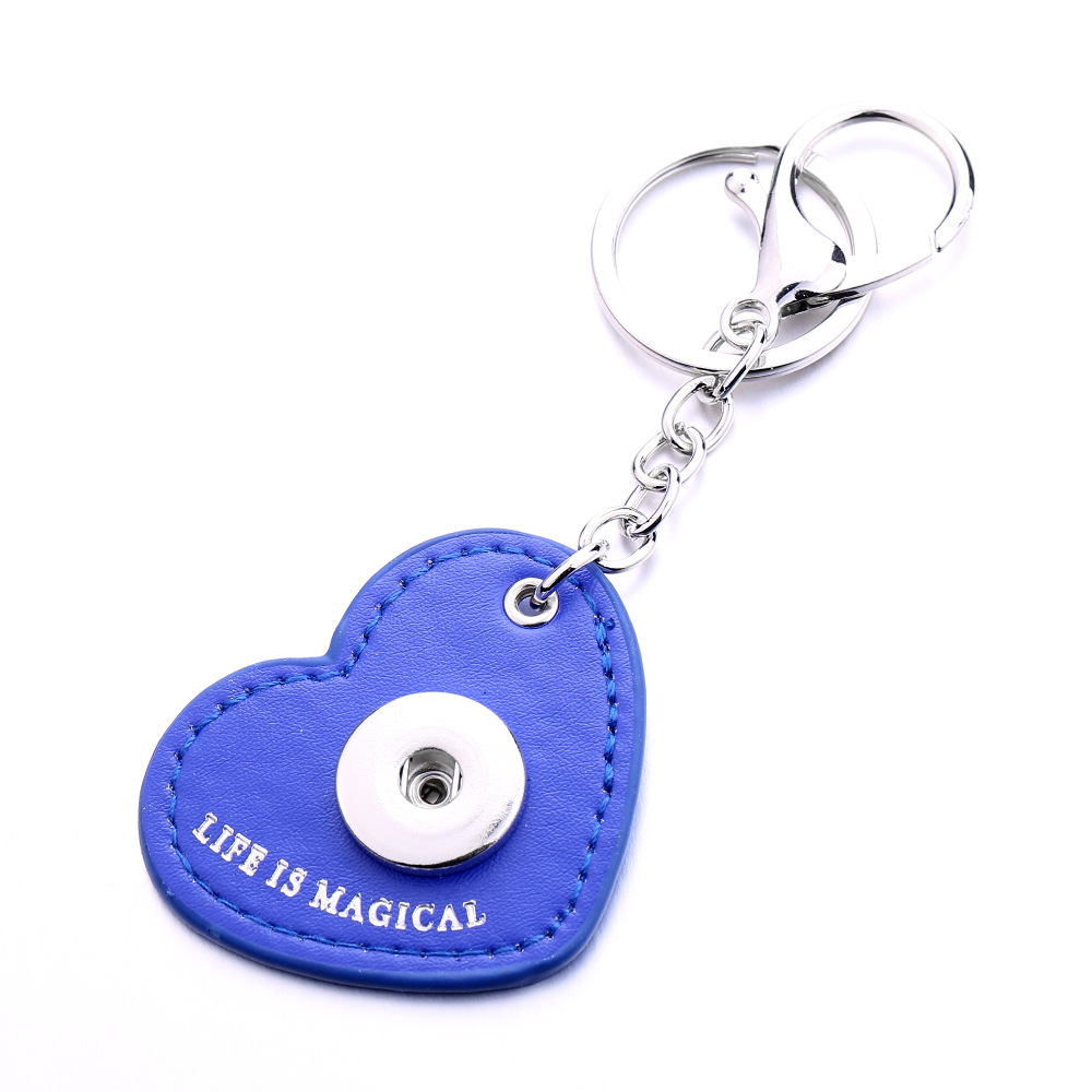Fashion Heart PU Leather Keychain Jewelry 18mm Snap buttons key Pendant chain Car bag Snaps Keyring