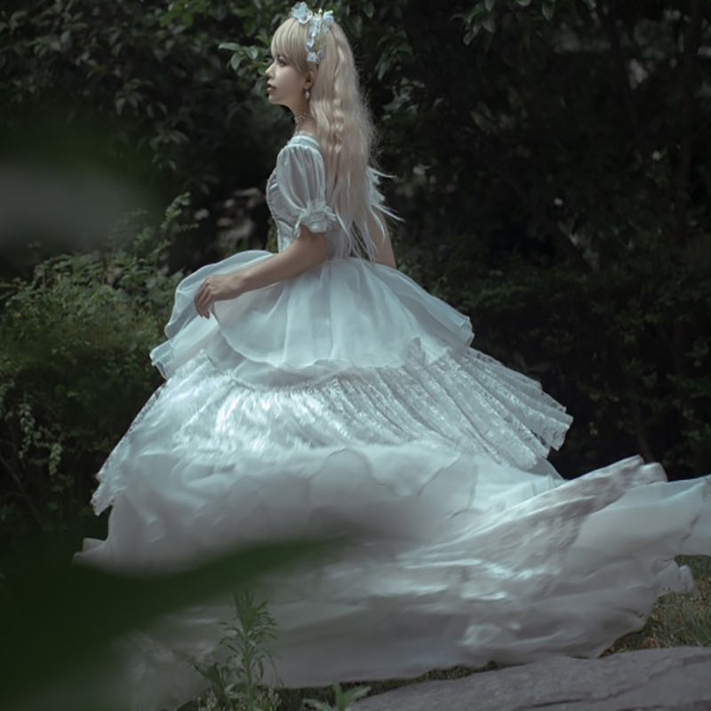 White Lace Gothic Wedding Dress 2022 Medieval Victorian Short Sleeve A Line Tiered Ruffles Country Wedding Gowns Costumes Bride Women Vestidos De Novi