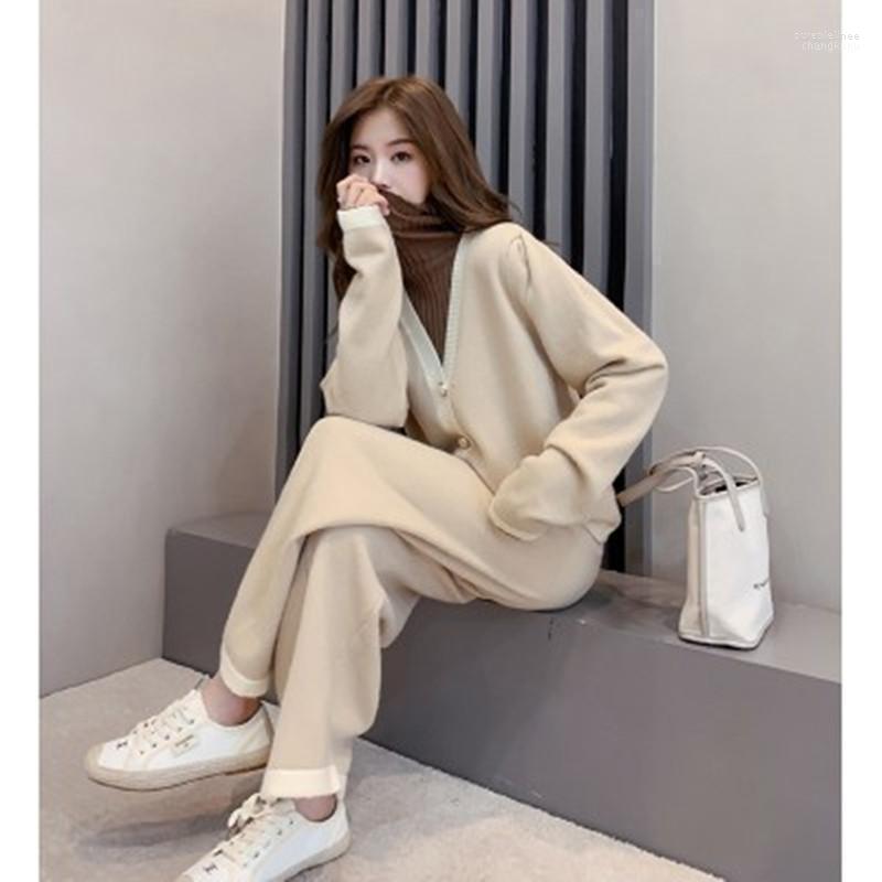Leisure Occupation KniTwo Piece Set Spring Women Single Breasted V-Neck Sweater Top Elegant Wide Leg Pants Femme Sportswear Women' Tracks, Picture color
Leisure Occupation KniTwo Piece Set Spring Women Single Breasted V-Neck Sweater Top Elegant Wide Leg Pants Femme Sportswear Women' Tracks, Picture color