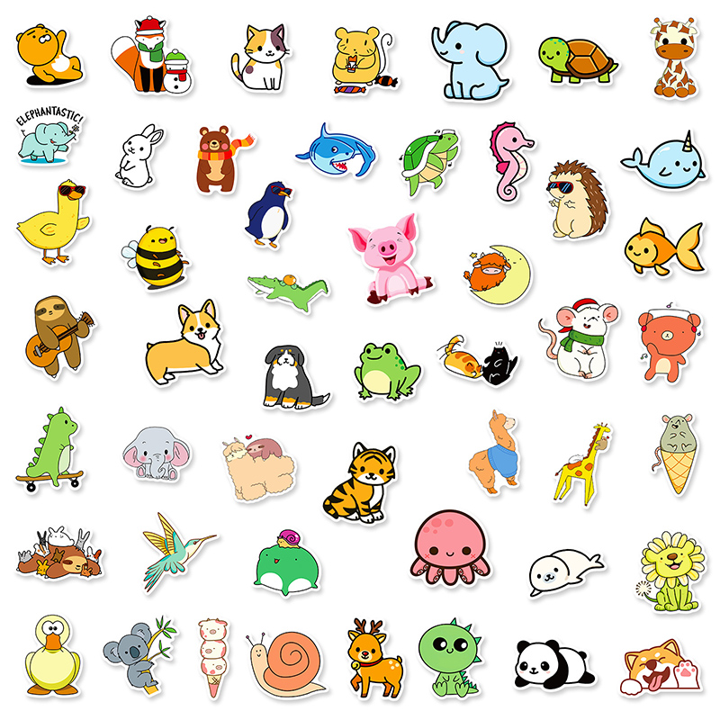 50pcs Cute little animal graffiti Sticker Phone Laptop Skateboard Car Stickers Pack for Luggage Guitar Helmet Sticker