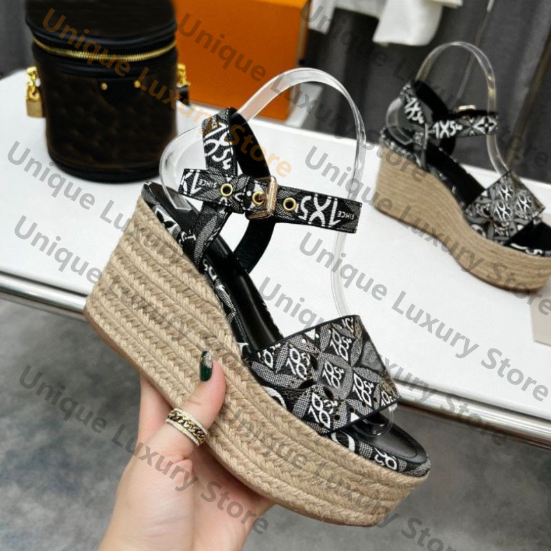 Starboard Wedge High Heels Sandals Womens Luxury Design Old Flowers Printed Embroidery Perforated Supple Calf Leather Chunky Soles Summer Shoes 1A9PLT, 01
Starboard Wedge High Heels Sandals Womens Luxury Design Old Flowers Printed Embroidery Perforated Supple Calf Leather Chunky Soles Summer Shoes 1A9PLT, 01