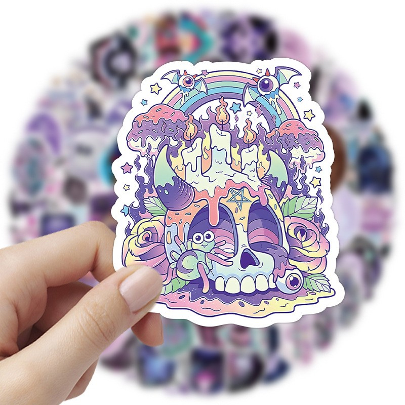 50Pcs Purple Style Halloween Stickers Ghost Skeleton Graffiti Kids Motorcycle Bicycle Decal