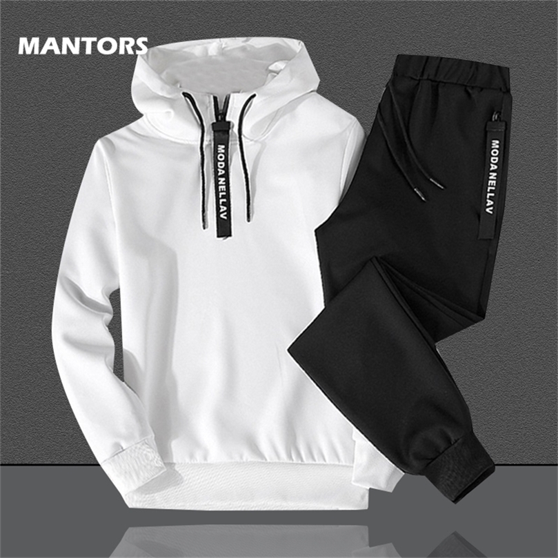 Casual Men's Sets Solid Tracksuit Pullover Hoodies Set Spring Autumn Men Sports Suit Warm 2 Piece Set HoodiePants Plus Size 4XL 201210