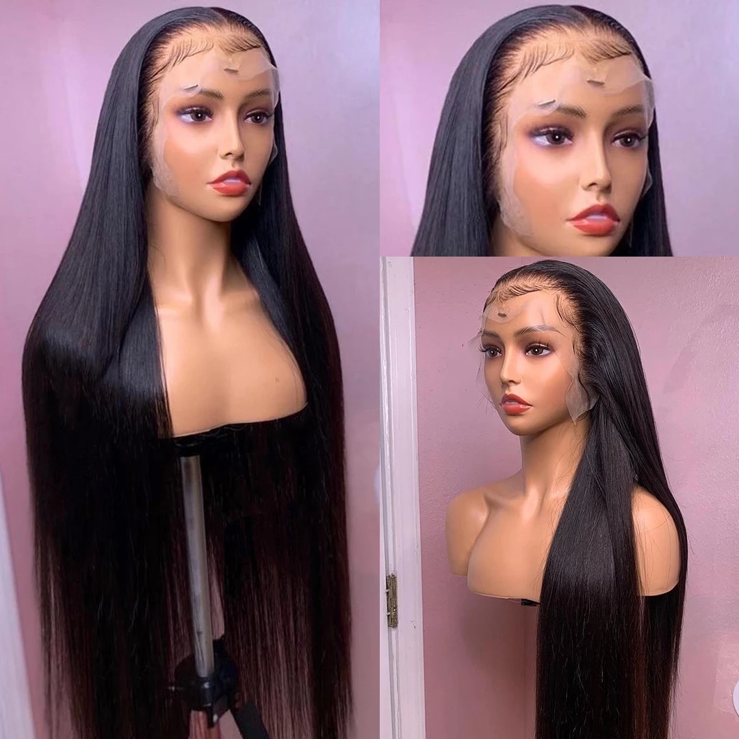 Long Pink Bone Straight Lace Frontal Human Hair Wigs For Black Women 13x4 Synthetic Closure Wig Cosplay Party