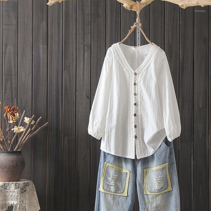 Women's Blouses & Shirts Cotton Linen Lace Women Summer Vintage 2022 V-Neck Button Long-Sleeved Elegant Office Lady Outwear Tops, White
Women's Blouses & Shirts Cotton Linen Lace Women Summer Vintage 2022 V-Neck Button Long-Sleeved Elegant Office Lady Outwear Tops, White