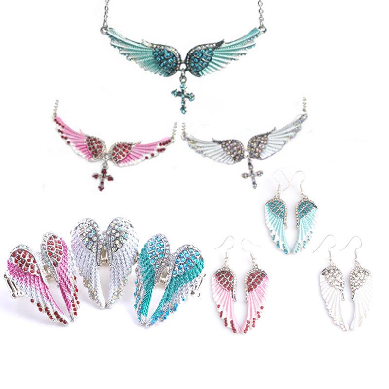 Chains Fashion Angel Wing Necklace Cross Diamond Ladies Pendant Ring Earring Bracelet Necklaces For Women Jewelry
Chains Fashion Angel Wing Necklace Cross Diamond Ladies Pendant Ring Earring Bracelet Necklaces For Women Jewelry