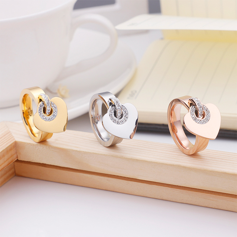 Real Love Heart Promise Ring Stainless Steel 18k Gold Plated Couple Wedding Ring Jewelry
