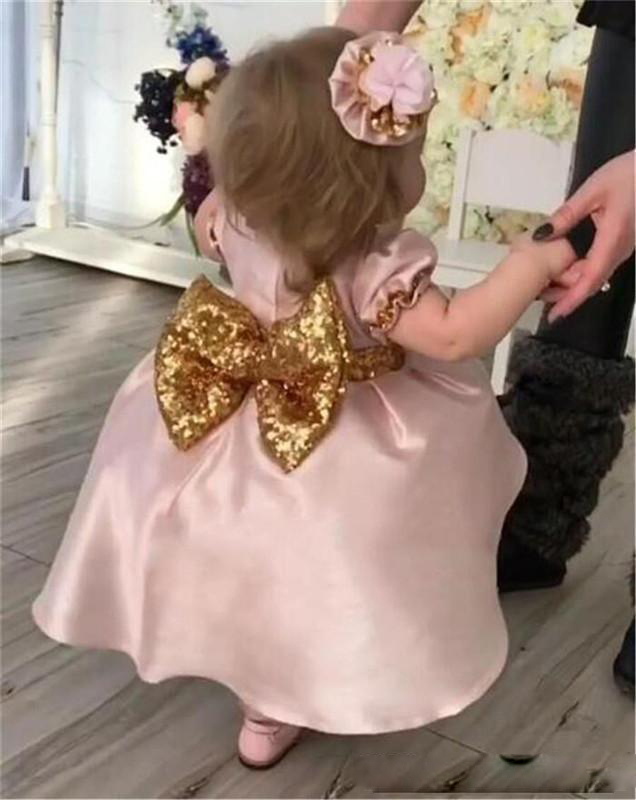 Beauty Pageant Gowns For Girls Pink Flower Girl Dresses Ball Gown Ruffles Tutu Communion Dresses Robe with Big Bow