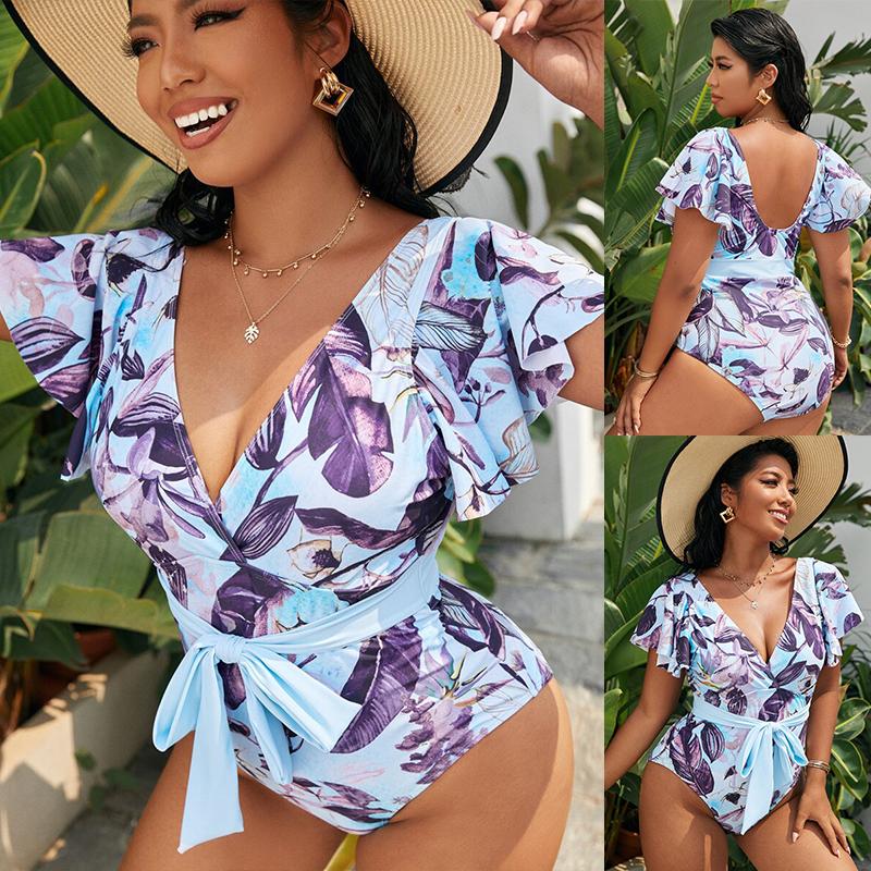 Women's Swimwear Plus Size Bikini Ruffles One Piece Swimsuit Women Sexy Deep V-Neck Floral Print Beachwear Tankini, Blue
Women's Swimwear Plus Size Bikini Ruffles One Piece Swimsuit Women Sexy Deep V-Neck Floral Print Beachwear Tankini, Blue
