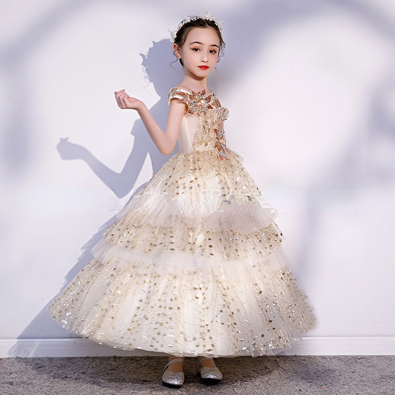 Pageant For Girls Off Shoulder Wer Girl Dresses White Ivory Champagne Kids Ball Gowns Wedding Dress Sash Beading Belt 403 6660311
