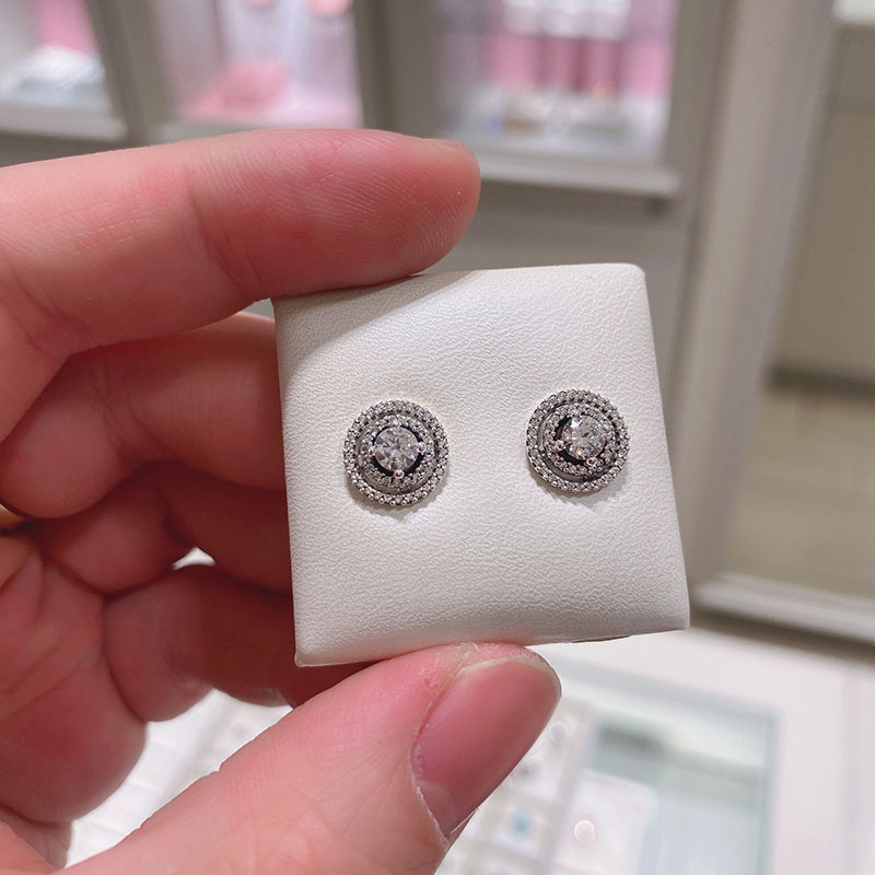 Sparkling Double Halo Stud Authentic 925 Sterling Silver designer Earrings Women Wedding Party Jewelry Diamond earrings with Luxurious Retail Box Set
