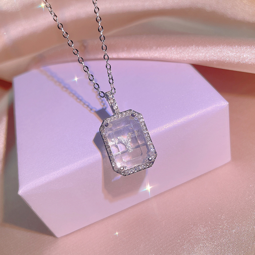 Tiktok Top Sell Letter Pendant Simple Fashion Jewelry 925 Sterling Silver Pave White Sapphire CZ Diamond Gemstones Party Perfume bottle Clavicle Neckl