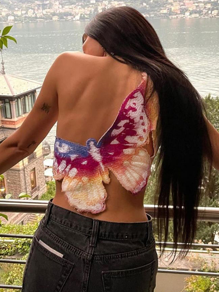 Weekeep Y2k Tank Top One Shoulder Butterfly Shape Sexy Clubwear Party Crop Women Fashion Camis Summer Casual Corset Tee 220325
