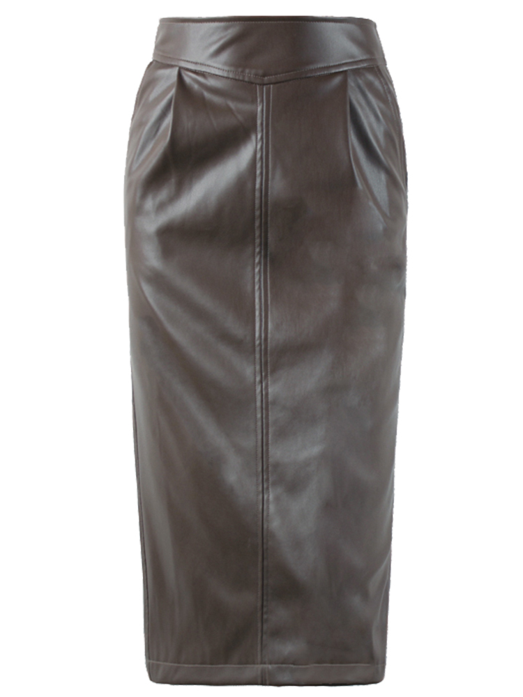 Nerazzurri Spring midi leather skirt women Brown white black long high waisted pencil skirts for side slit zipper 7xl 220317