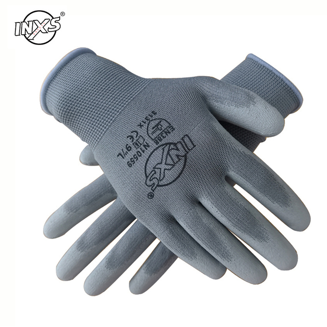 Gauges Work Gloves PU Coated Nitrile Safety Glove for Mechanic Working Nylon Cotton Palm Hand Protection EN388 OEM