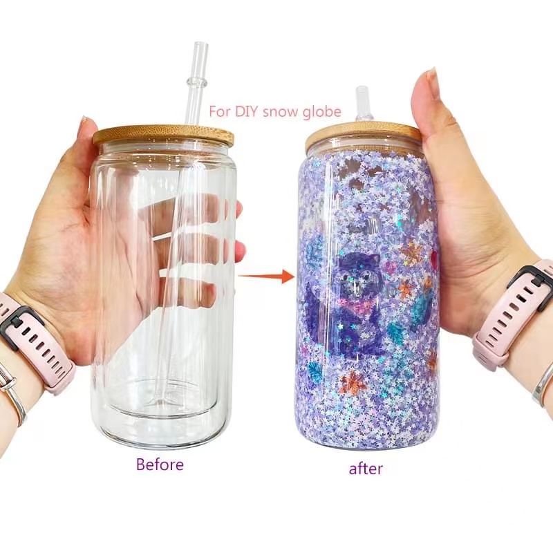 16oz Sublimation double wall snow globe Glass Can Creative Sequins tumblers shape Bottle with Lid and Straw Summer Drinkware Mason Jar Juice Cup Z11, Clear
16oz Sublimation double wall snow globe Glass Can Creative Sequins tumblers shape Bottle with Lid and Straw Summer Drinkware Mason Jar Juice Cup Z11, Clear