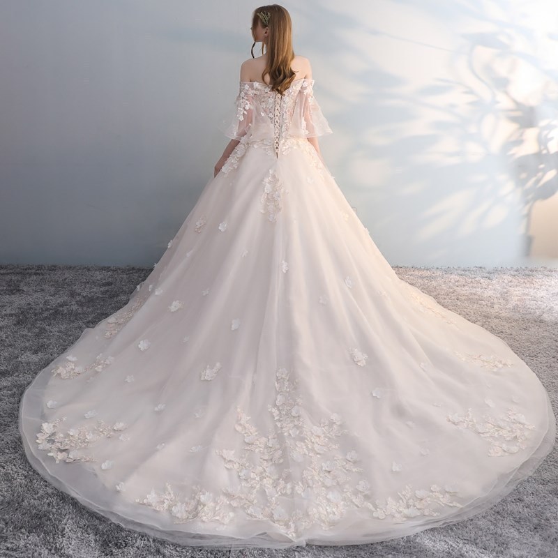 Princess Boho Florals Wedding Dress 2022 Puff Sleeves Beaded Flower Bohemian Lace Wedding Gowns A Line Korean Bride Bengalas Country vestidos de novia