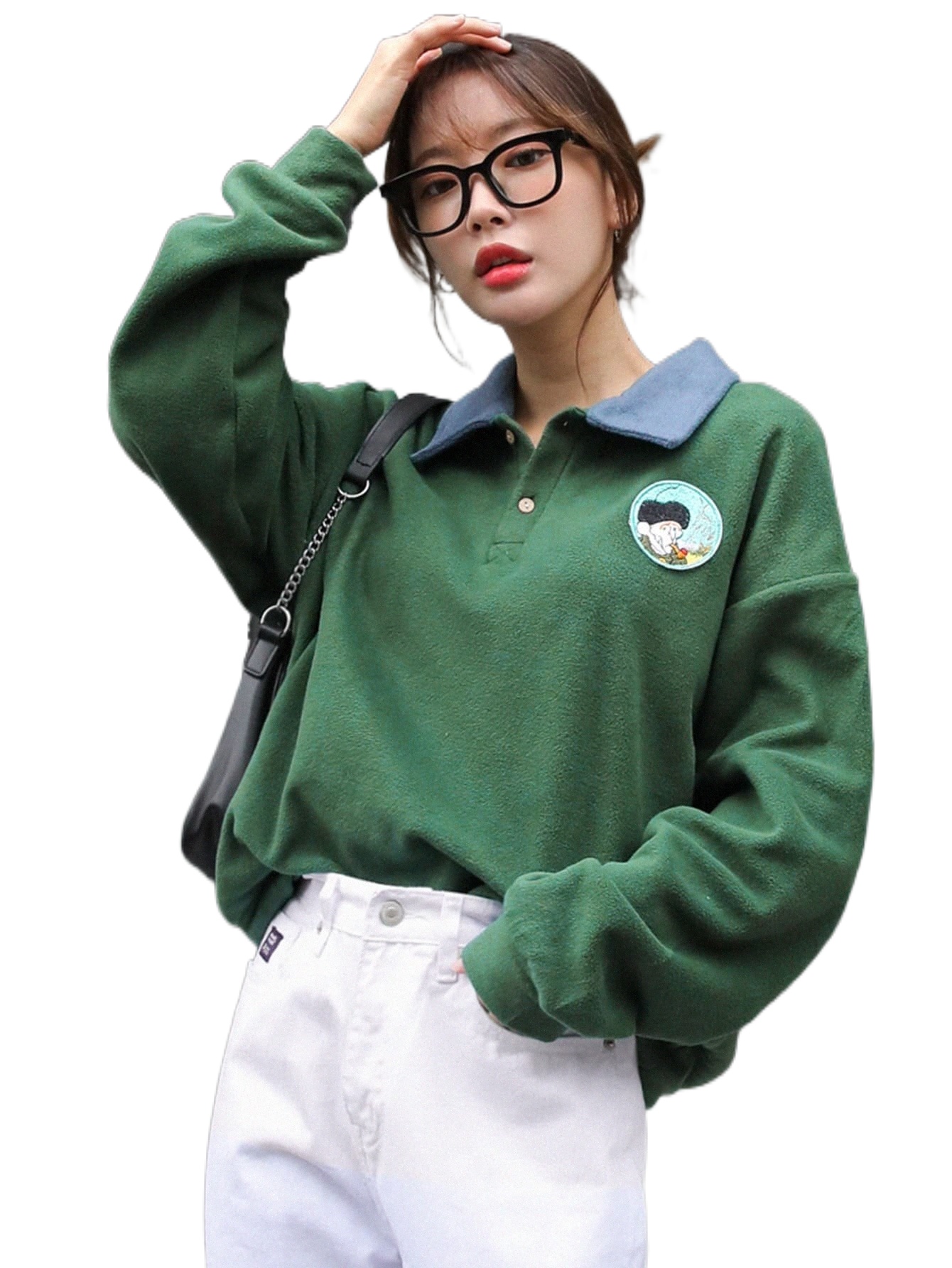 dazy Figure Patched Detail Drop Shoulder Polo Neck Fleece Sweatshirt k0tr#, Green
dazy Figure Patched Detail Drop Shoulder Polo Neck Fleece Sweatshirt k0tr#, Green
